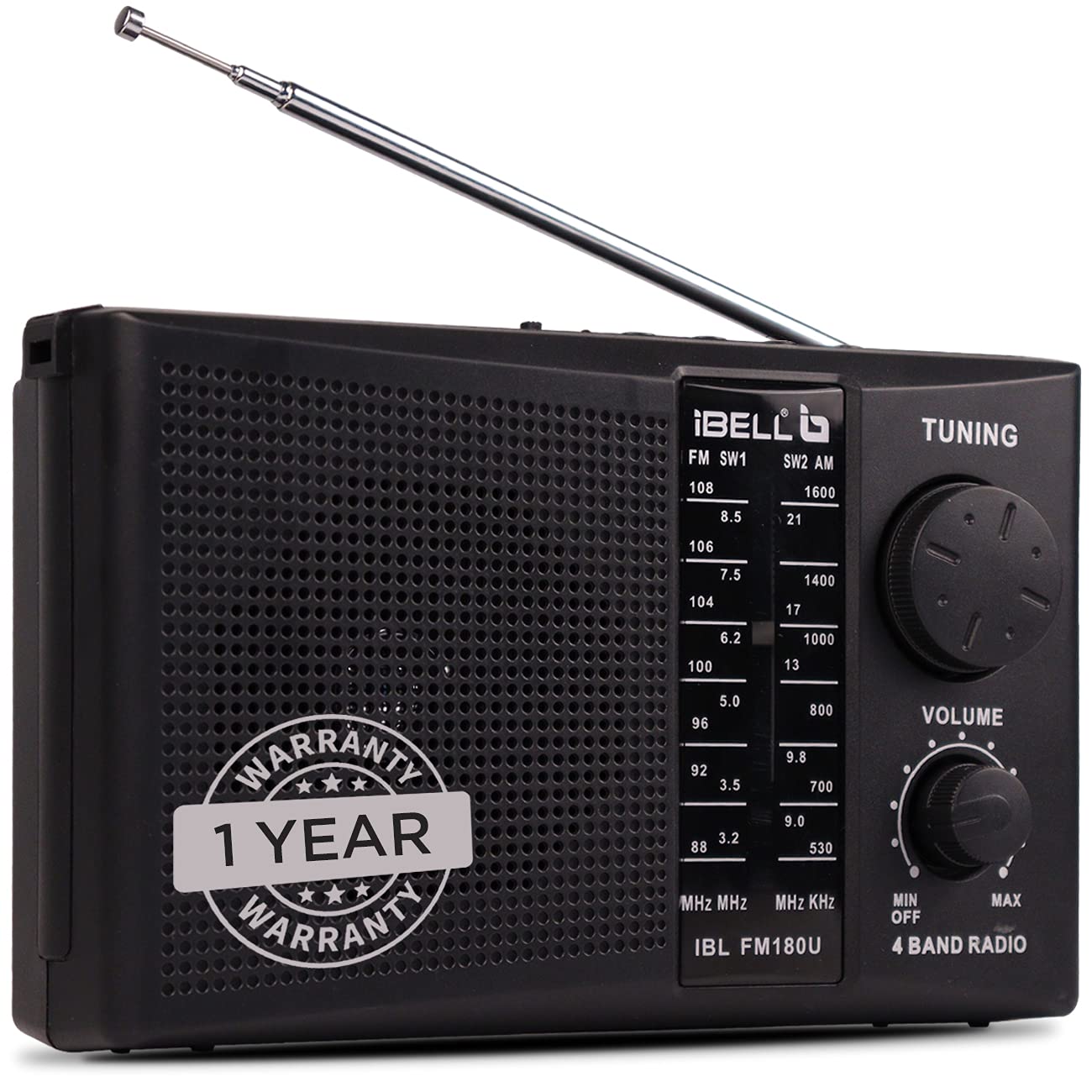 iBELL FM180U Portable FM Radio, USBSDMP3 Player & Dynamic Speaker