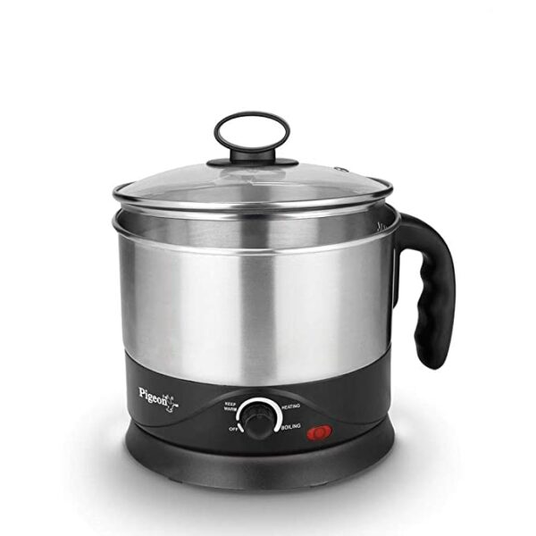 Pigeon Kessel Multipurpose Kettle (12173) 1.2 litres with Stainless Steel Body. 600 Watt (Black & Silver)