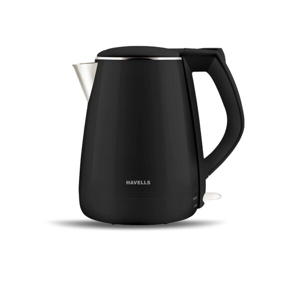 Havells Aqua Plus 1.2 litre Double Wall Kettle / 304 Stainless Steel Inner Body (Black, 1500 Watt)