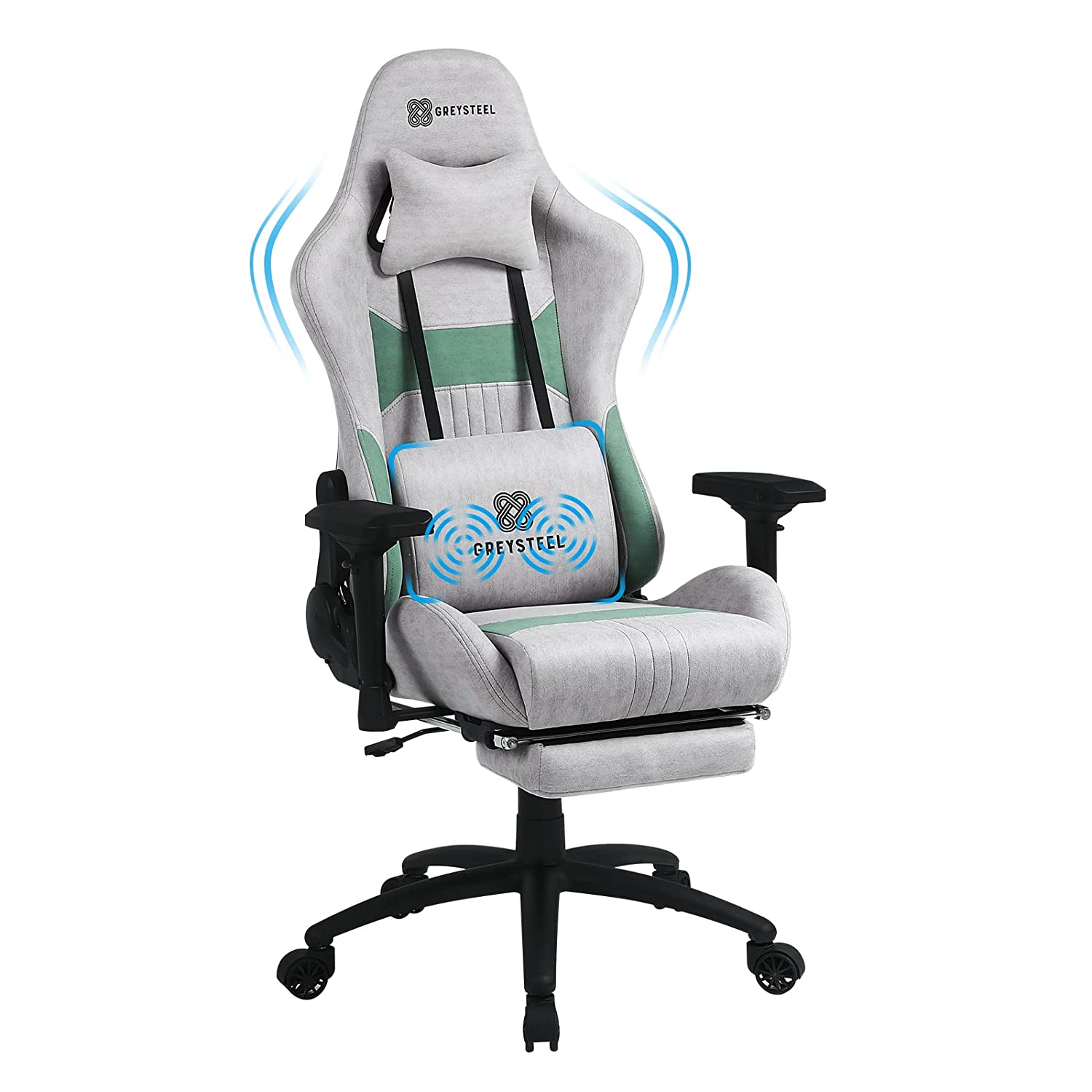 Greysteel-Breathe Massage Gaming Chair with Foot Rest & Computer