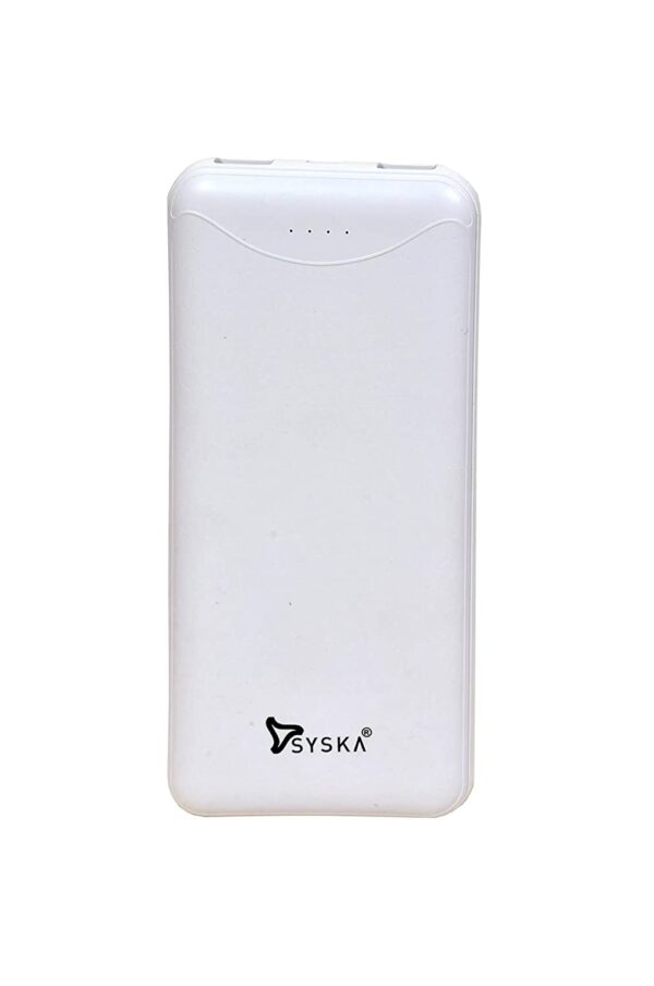 Syska White 10000 mah Powerbank 12W White Multi Device Compatible Sleek Design Dual USB Output with Micro USB Cable