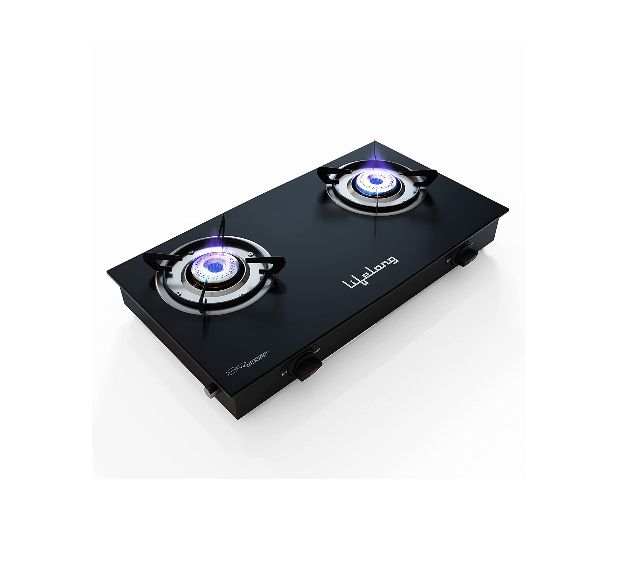 Lifelong LLGS10 Glass Top 2 Burner Manual Glass Gas Stove Black
