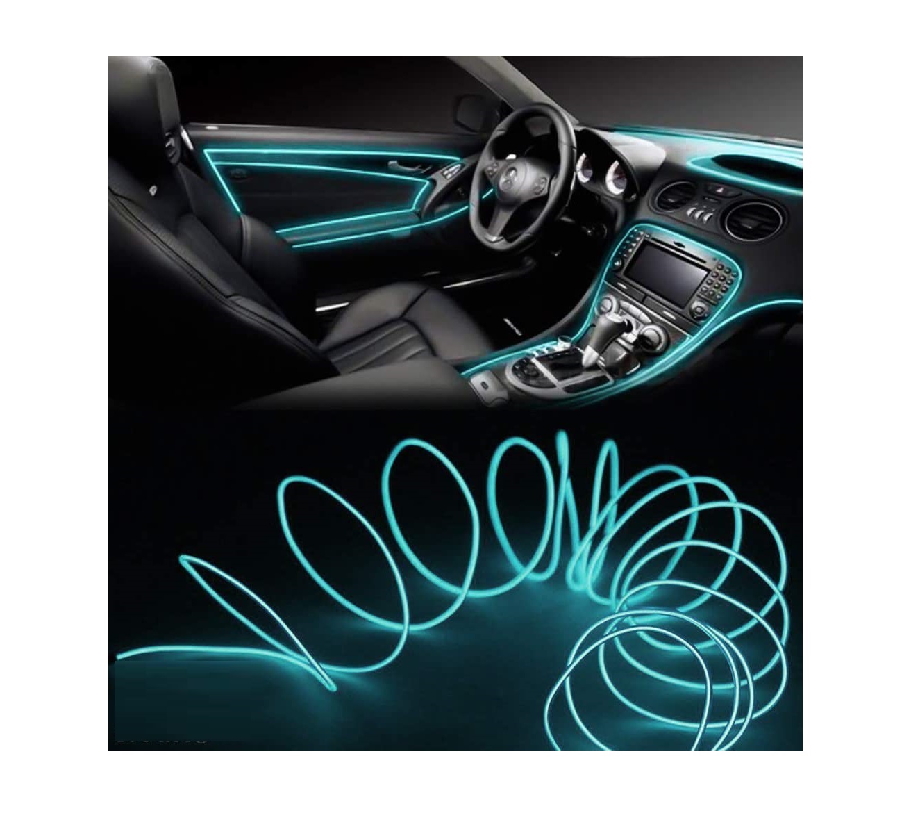 5MTR ice Blue Car Interior Lighting Auto LED Strip EL Wire Rope Auto  Atmosphere Decorative Lamp Flexible Ambient Neon Light DIY For All Cars