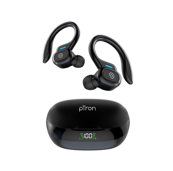 PTron Newly Launched Bassbuds Sports V3 in-Ear TWS Earbuds with Mic (Black)