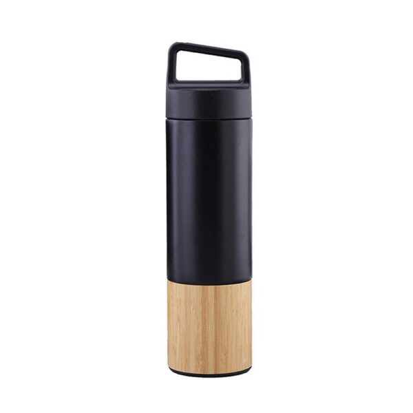 Bamboo Stainless Steel Insulated Water Flask Bottle with Detachable Tea Filter (Black)