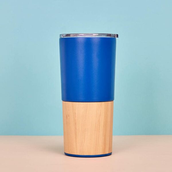 Bamboo Stainless Steel Travel Tumbler for Hot and Cold Coffee/Tea Tumbler Insulated (Blue)