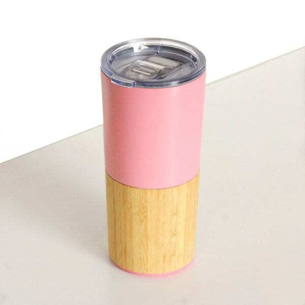 Bamboo Stainless Steel Travel Tumbler for Hot and Cold Coffee/Tea Tumbler Insulated (Pink)