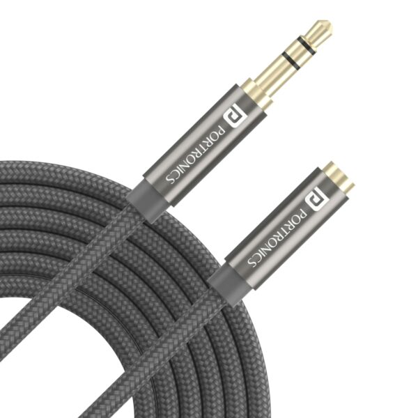 Portronics Konnect Aux 8 3.5mm Male to Female (Aux Extension Cable) (Grey)