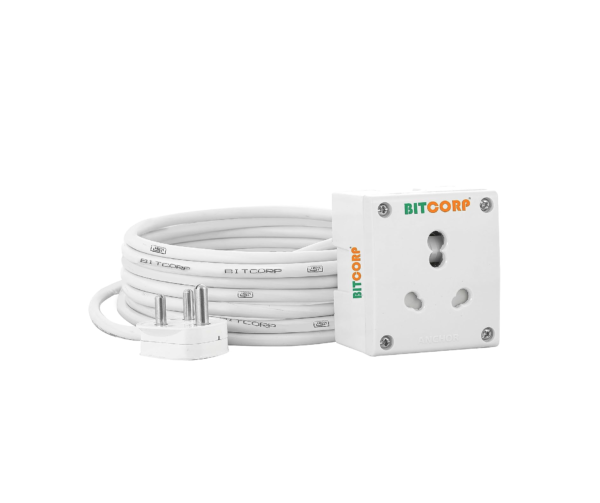 Bitcorp Single Socket Extension Board 1 Way Plug 15A 16A 20A (2500W) 3 Meter Long Length Cable Cord (White)