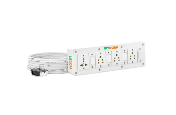 Bitcorp Multi Socket Extension Board 4 Way Plug and 4 Switch 6A (1500W) 5 Meter Long Length Cable