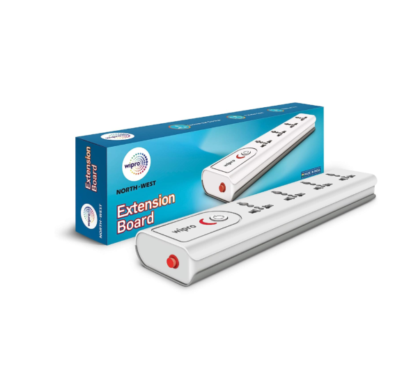 Wipro Extension Board with 4 Universal Sockets - Grey & White