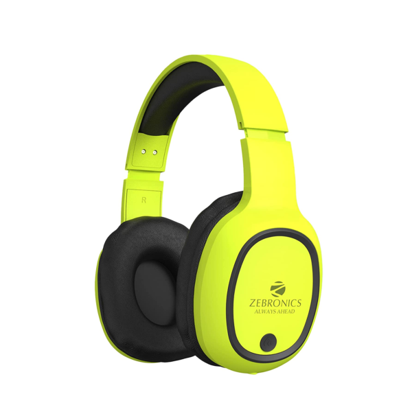 ZEBRONICS Zeb-Thunder Bluetooth Wireless On Ear Headphone FM, 9 hrs Playback with Mic (Neon Yellow)