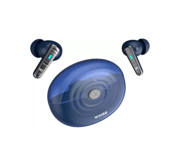 Wings Flobuds 200 Made In India Transparent Case Smart ENC Bluetooth Headset (Navy Blue, True Wireless)