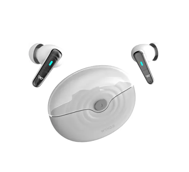 Wings Flobuds 200 Made In India Transparent Case Smart ENC Bluetooth Headset White Grey True Wireless AddMeCart