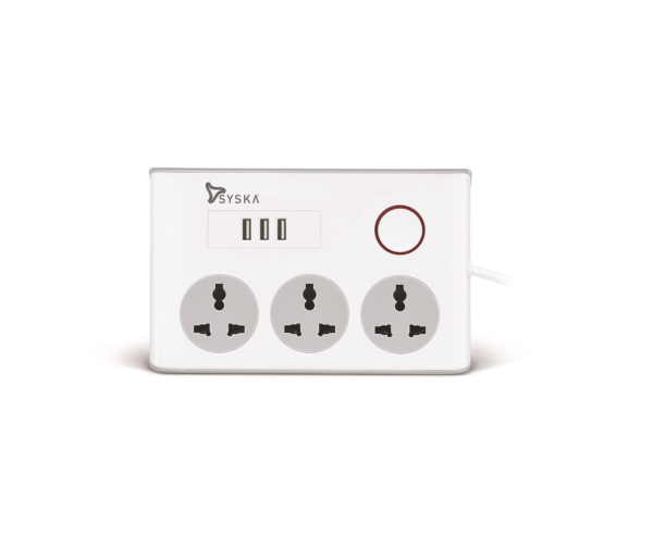 SYSKA Quadra Pro Universal Power Strip with 2Meter Long (White, Grey)