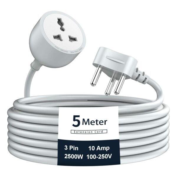 Hoteon Extension Board with 5 Meters Heavy Duty Long Wire Cord, Single Outlet Socket 2500W