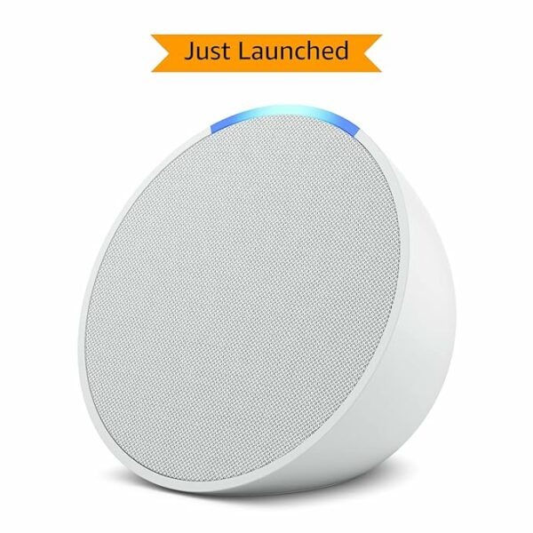 Echo Pop Smart speaker with Alexa and Bluetooth| Loud sound, balanced bass, crisp vocals| White