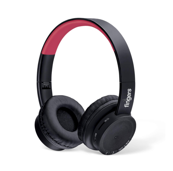 FINGERS Rock-N-Roll H2 Bluetooth Wireless On-Ear Headset with Mic (Multi-Function) - Soft Black & Rich Red Refurbished