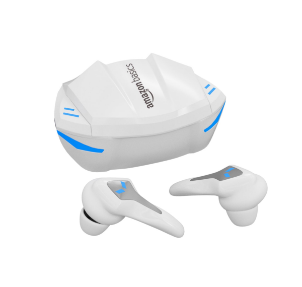 Amazon Basics True Wireless Gaming Mode in-Ear Earbuds, Up to 50ms Low Latency & Built-in Mic, 60H Playtime (White) Refurbished
