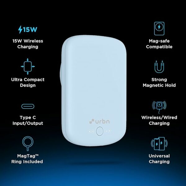 URBN 5000 mAh Premium Magsafe Power Bank | 15W Fast Wireless Charging