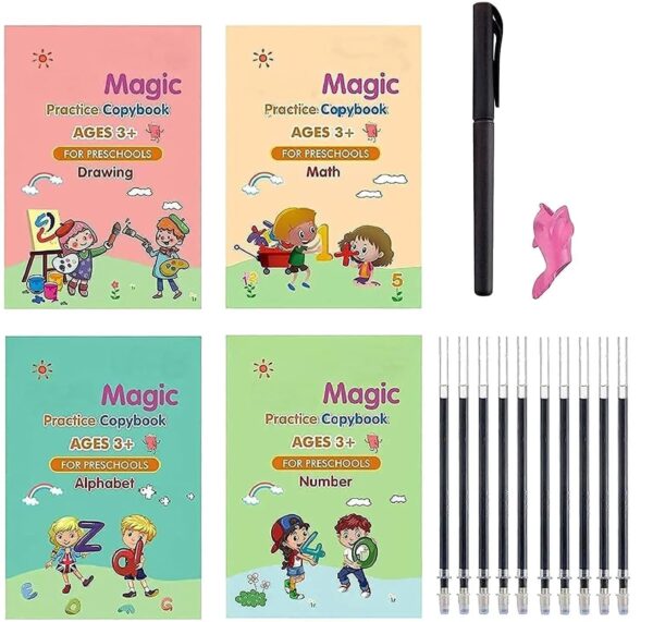 Sank Magic Practice Copy book set For Kids set of (4 book +1 pen +10 Refill)