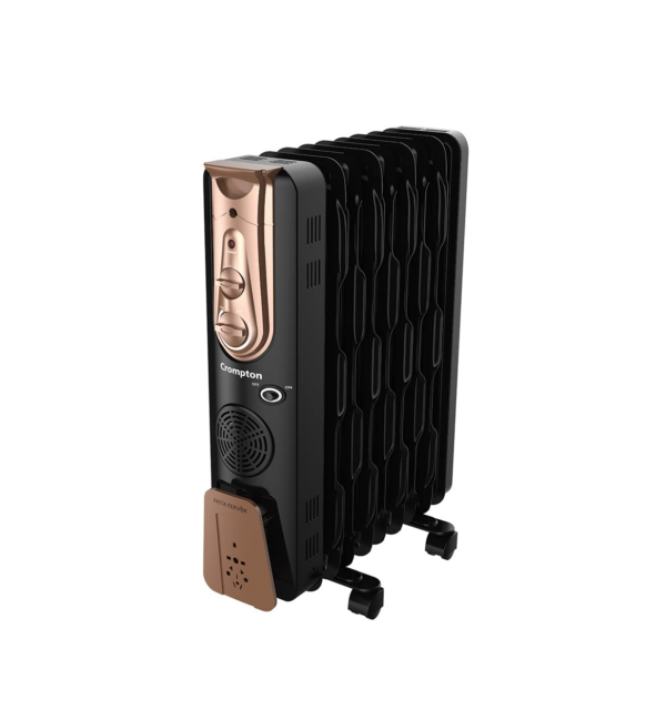 Crompton Insta Fervor 9 Fins 2400 Watts Oil Filled Room Heater - OFR with PTC fan, Black Gold