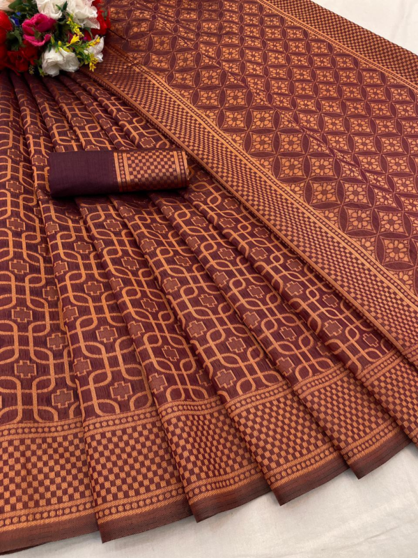 Beautiful Rich Pallu and Jacquard Border Work Soft Span Cotton Silk Saree (Brown)