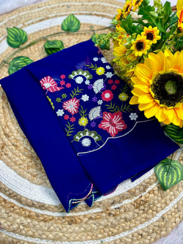 Chiffon Bandhini Sarees with all over Bandhini Print Mirror cut work Border (Blue)