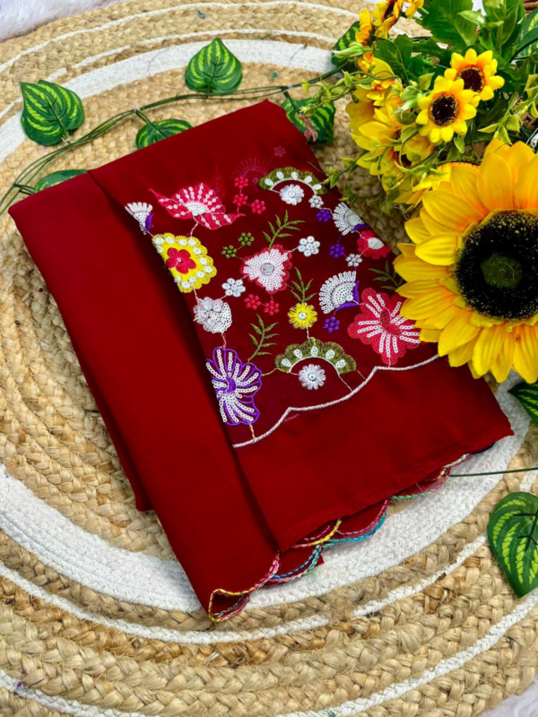 Chiffon Bandhini Sarees with all over Bandhini Print Mirror cut work Border (Red)