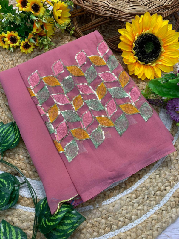 Chiffon Bandhini Sarees with all over Bandhini Print Mirror cut work Border (Pink)