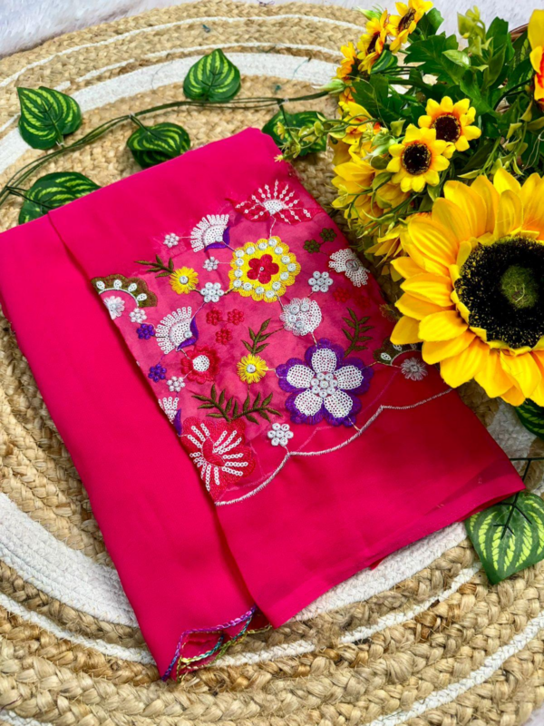 Chiffon Bandhini Sarees with all over Bandhini Print Mirror cut work Border (Pink)