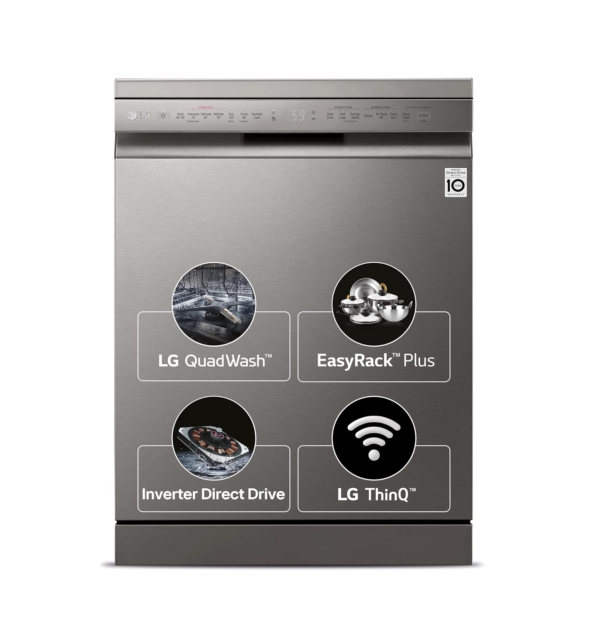 LG 14 Place Setting Free Standing Dishwasher with QuadWash, EasyRack Plus, Wi-Fi Enabled (DFB512FP, Platinum Silver Ⅲ)