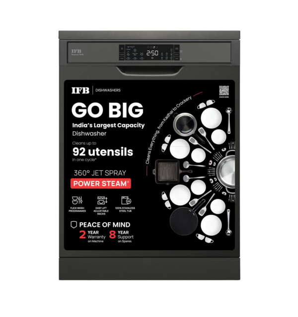 IFB 16 Place Setting Dishwasher with Ion Technology, Auto Programs, (Neptune VX16, 70 Degree Hot Water Wash, Hygienic Steam Drying, Inox Grey)
