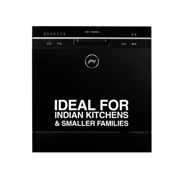Godrej Eon Dishwasher | 8 Place Setting Counter-Top | Compact with an In-built heater (DWT EON MGNS 8C NF SKBK, Silky Black)