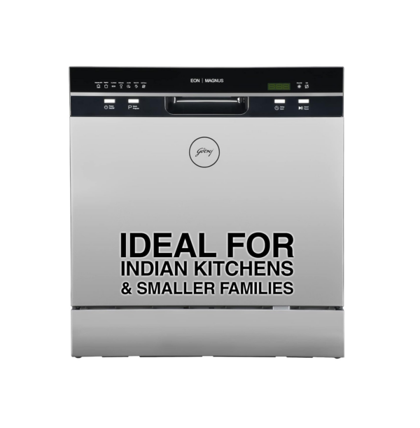 Godrej Eon Dishwasher | 8 Place Setting Counter-Top | Compact with an In-built heater (DWT EON MGNS 8C NF SKSL, Silky Silver)