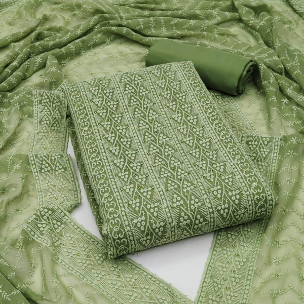 Women's Pure Georgette Chikankari Work Unstitched Salwar Suit (Green)