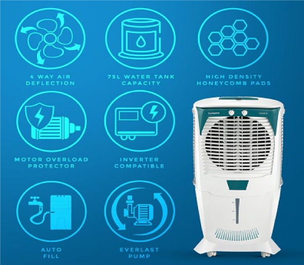 Crompton Ozone 75 Litres Desert Air Cooler for home | Large & Easy Clean Ice Chambe Auto Fill - Image 3